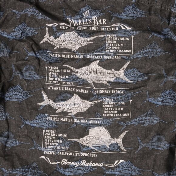 Tommy Bahama Short Sleeve Marlin Bar Hawaiian Silk Button Shirt Men's XL Gray - Picture 5 of 7